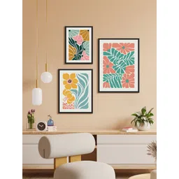 999Store Green & Orange 3 Piece Paper Floral and Botanical Wall Paintings-image-46