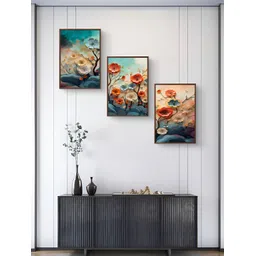 999Store Green & Orange 3Pcs  Floral And Botanical Wall Paintings-image-37
