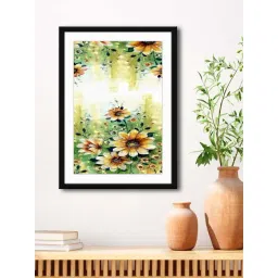 999Store Green & Yellow MDF Flowers Printed Paper Wall Painting - Set of 1-picture-43