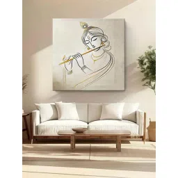 999Store Grey & Golden Canvas Lord Krishna Playing The Flute Painting-picture-33