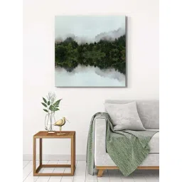 999Store Grey & Green Canvas Misty Forest Reflection Wrapped Painting-picture-26