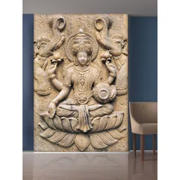999Store Grey Sitting Lady on Lotus & Elephant Mural Wallpaper-picture-35
