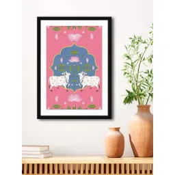 999Store Light Pink & White MDF Nandi Cow Stylish Art Printed Paper Wall Painting - Set of 1-picture-182