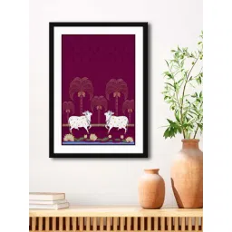 999Store Maroon & White MDF Nandi Cow Printed Paper Wall Painting - Set of 1-picture-30