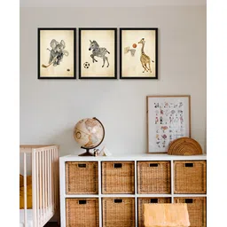 999Store Modern Art Kids Painting For Wall Decor - Elephant Playing Hockey Zebra Playing Football and Giraffe Playing Wall Ball-picture-14