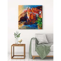 999Store Multicolor Canvas Seaside Village Wrapped Painting-picture-23