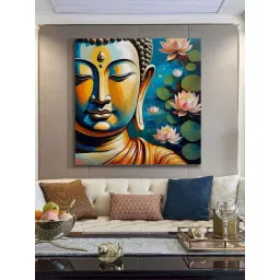 999Store Multicolor Canvas Vibrant Buddha Painting With Lotus Flowers-picture-37
