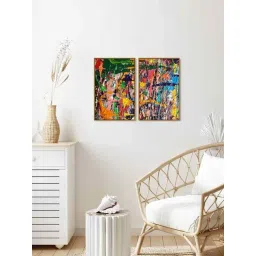 999Store Multicolor Vinyl Wall Painting Panel with Fibre Frame - Set of 2-picture-33