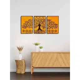 999Store Mustard Canvas Wall Painting Panel With Fibre Frame - Set of 3-picture-40