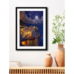 999Store Navy Blue & Yellow City With River View HD Printed Framed Wall Art-picture-24