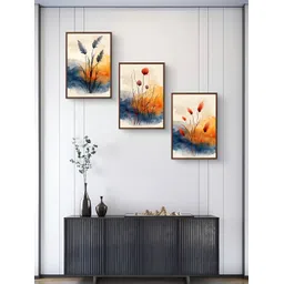 999Store Orange & Blue 3Pcs Floral And Botanical Wall Paintings-image-21