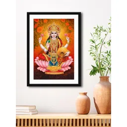 999Store Orange & Pink Laxmi Mata HD Printed Framed Wall Art-picture-26