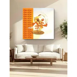 999Store Orange & White Canvas Hanuman Dancing With Joy In Devotion To Lord Rama Painting-image-17