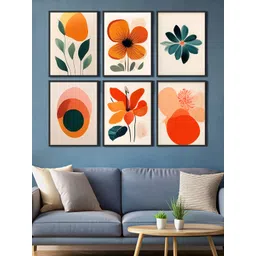 999Store Peach-Coloured & Orange 6 Pieces Canvas Floral and Botanical Wall Paintings-image-15