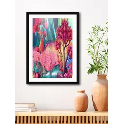 999Store Pink & Blue Tree & Leaves Framed Printed Paper Painting-picture-19