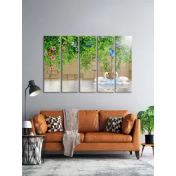 999Store Printed Green MDF 5 Panels Wall Art-picture-30