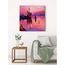 999Store Red & Pink Canvas Ship At Pink Sunset Wrapped Painting-picture-41