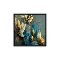 999Store Teal & Black Canvas Floral And Botanical Painting Wall Art-picture-24