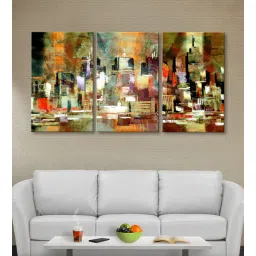 999store Uprise Multicolour Cotton Canvas Framed Abstract Art Panel Set of 3-picture-38