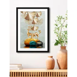 999Store White & Beige Golden Deers Painting Printed Framed Wall Art-picture-41