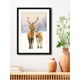999Store White & Brown Deers Framed Printed Paper Painting-picture-39