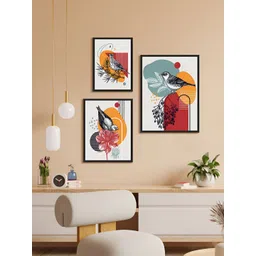 999Store White & Orange 3 Piece Paper Birds and Animals Wall Paintings-image-47