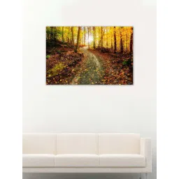 999store Yellow & Brown Sun Shining Through The Trees On A Path In A Golden Forest Canvas Painting-picture-26