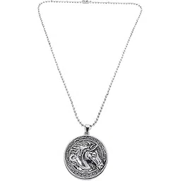 9blings Round Horse Rhodium Plated Men's Pendant Chain(6930-45)-picture-19