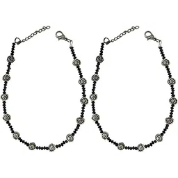 9blings Silver Oxidised Black Beaded Floral Anket For Women and Girls-picture-39
