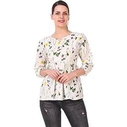 9ine pillars White Color and Flowers Printed Women or Girls Top(111-TOP-OFFWHITE-S)-picture-31