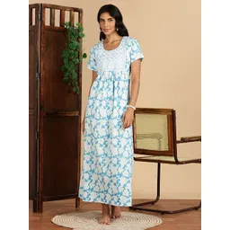 9shines Label Abstract Printed Pure Cotton Round Neck Maternity Maxi Nightdress-picture-18