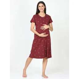 9shines Label Conversational Printed Pure Cotton Maternity Maxi Nightdress-picture-17