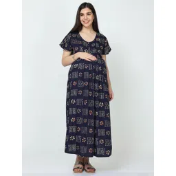 9shines Label Printed Maxi Maternity Feeding Nightdress image 1
