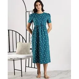 9shines label Women Floral Print Nightgown with Puff Sleeves-picture-12