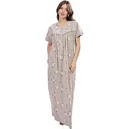 9shines label Stylish Bamboo Cotton Nighty Maxi for Women | Full Length Trendy Nightgown | Premium Nightdress | Nightwear | All Over Print Nighty with Pocket (317) image 1