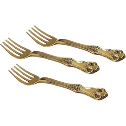 a & h enterprises Set of 3 pieces Brass Forks Floral Design Daily Multipurpose Use Brass Dessert Fork Set-picture-36