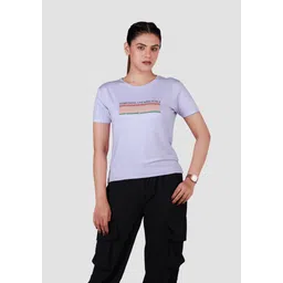 a and s Women Self Design Round Neck Polycotton Purple T-Shirt-picture-18