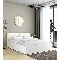 A GLOBIA CREATIONS Vintage Queen Bed with Hydraulic 3-4TH Lift On Storage, Engineered Wood | Elegant & Sturdy | Frosty White Finish | Cushioned Headboard | Knock-Down | 3 Years Warranty-picture-14