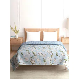 A Homes Grace Blue & White Floral Microfiber AC Room 120 GSM Reversible Double Bed Dohar-picture-21
