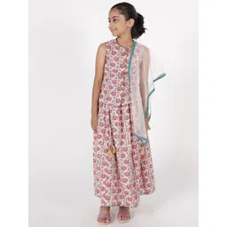 A Little Fable Girls Peach-Coloured & Grey Printed Ready to Wear Lehenga & Blouse With Dupatta-picture-50