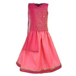 A Little Fable Girls Pink & Gold Solid PolyesterLehenga & Blouse With Dupatta-picture-24