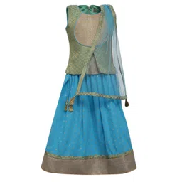 A Little Fable Kids Girls Green And Blue Woven Design Lehenga And Blouse With Dupatta-picture-15