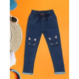 A-Okay Kids Embroidered Slim Fit Clean look Easy Wash Cotton Jeans image 1