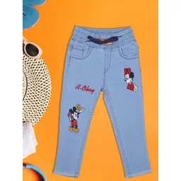 A-Okay Kids Mickey & Minnie Embroidered Slim Fit Easy Wash Denim Joggers-picture-29