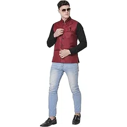 A P Creation Nehru Jacket Sleeveless Solid Men's Regular Fit Jute Ethnic Nehru Modi Jacket Or Waistcoat (38-42)-picture-11