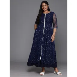 A PLUS BY AHALYAA Plus Size Polka Dots Print A-Line Maxi Ethnic Dress-picture-11
