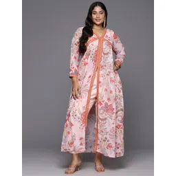 A PLUS BY AHALYAA Plus Size Women Floral Printed High Slit Kurta with Trousers-picture-24