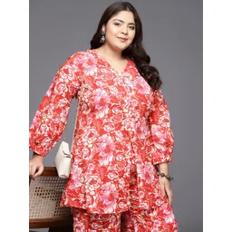 A PLUS BY AHALYAA Women Plus Size Printed Pure Cotton Tunic with Palazzos-picture-28