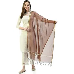 a r silk Women's Golden Border Brown Colour Chanderi Cotton Regular Dupattas/Chunnis-picture-28