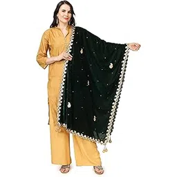 a r silk Women's Green Stone work & Four side Gotta Patti Work With Latcan Velvet Fancy Dupatta(ARS0749)-picture-45
